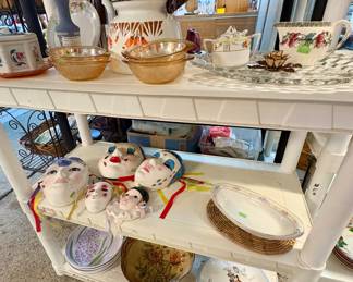 Enamel Tea Kettle, Wall Face Plaques, Decorative Bowl, Carnival Glass Bowls