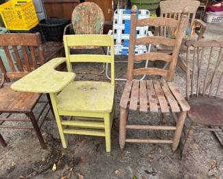 Wooden desk and chairs