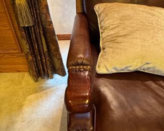Brown Leather Sofa with Carved Wood Accents by TS Berry second image