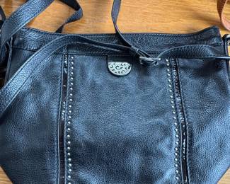 Black Leather Brighton Pretty Tough Shoulder Bag with Stud Embellishments