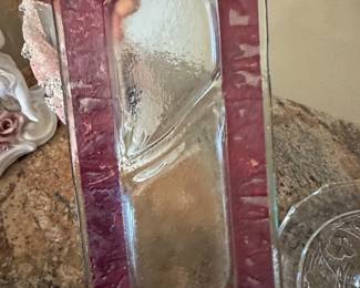 Rectangular Fused Glass Tray with Red Border second image