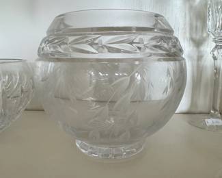 Etched Crystal Rose Bowl
