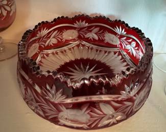 Ruby Red Cut to Clear Crystal Bowl