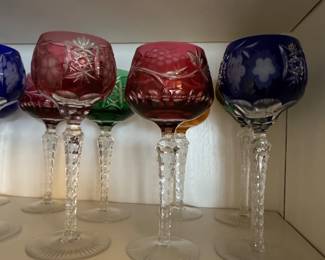 Bohemian Cut Crystal Colored Wine Glasses Set fourth image