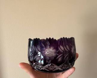 Amethyst Cut to Clear Crystal Bowl