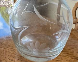 Vintage Etched Floral Glass Decanter with Stopper second image