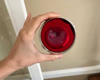 Pair of Bohemian Cranberry Red Brandy Snifters with Gilt Enamel Floral Decoration second image