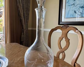 Vintage Etched Floral Glass Decanter with Stopper
