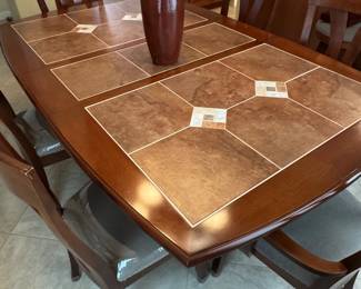 Transitional Dining Table with Tile Inlay and Six Chairs third image