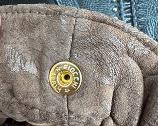 Brown Embossed Leather Drawstring Bag with FIOCCHI ITALY Hardware second image