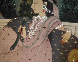 Mughal Miniature Painting of a Lady Smoking a Hookah third image