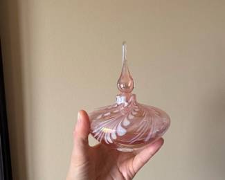 Murano Art Glass Perfume Bottle with Pulled Feather Design