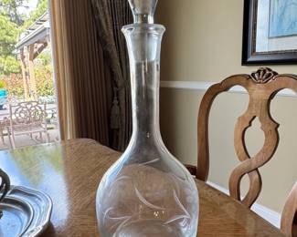Etched Floral Glass Decanter with Stopper