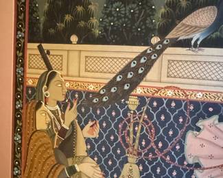 Mughal Miniature Painting of a Lady Smoking a Hookah fourth image
