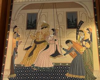 Indian Miniature Painting of a Royal Couple on a Swing
