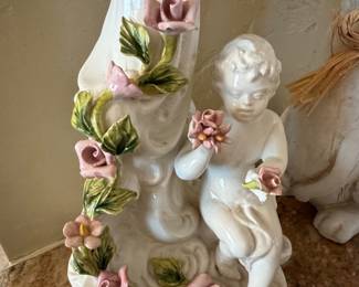 Vintage Capodimonte Style Cherub and Floral Candlestick Holder second image