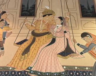 Indian Miniature Painting of a Royal Couple on a Swing fourth image