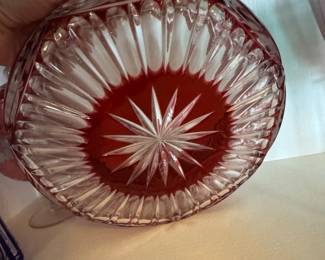 Ruby Red Cut to Clear Crystal Bowl second image