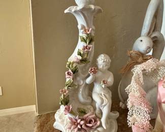 Vintage Capodimonte Style Cherub and Floral Candlestick Holder