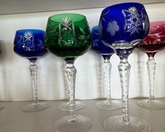 Nachtmann Traube Emerald Green Crystal Cut Overlay Wine Glasses