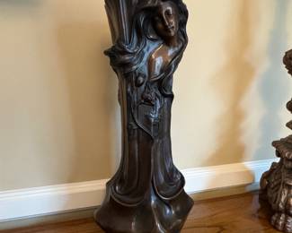 Art Nouveau Bronze Vase with Female Figure by Francesco Flora