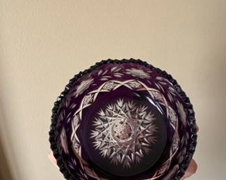 Amethyst Cut to Clear Crystal Bowl second image