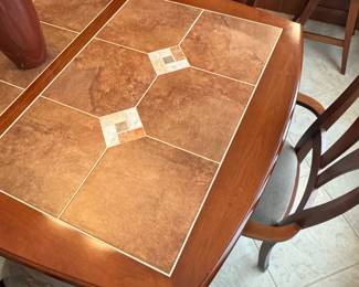 Transitional Dining Table with Tile Inlay and Six Chairs second image