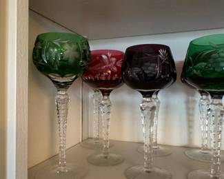 Bohemian Cut Crystal Colored Wine Glasses Set second image