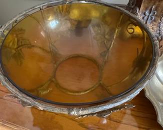 Art Nouveau Style Gilded Metal and Amber Glass Bowl second image