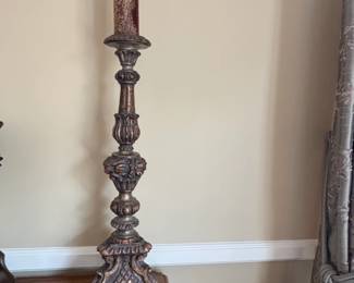 MaitlandSmith Carved Wood Candlestick with Aged Gilt Finish