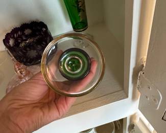 Vintage Bohemian Green Glass Goblet with Gold Floral Overlay second image