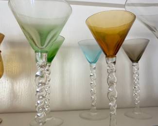 Set of Four Colored Martini Glasses with Twisted Stems