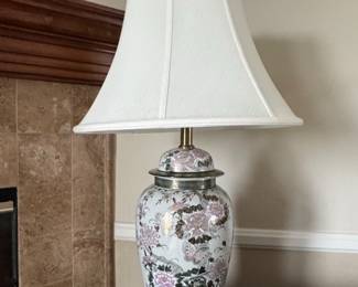 Vintage Chinese Porcelain Ginger Jar Lamp with Floral and Butterfly Motif