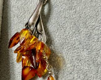 Amber and sterling dangle necklace 