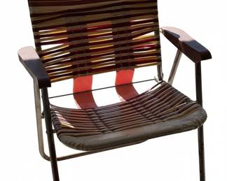 Vintage Aluminum Webbed Lawn Chair - Red, Cream, and Yellow Stripes