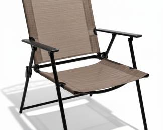 Brown Mesh Folding Patio Chair with Black Metal Frame