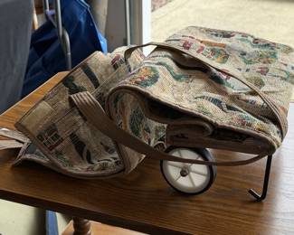 Tapestry Shopping Cart with Lighthouse and Village Scene