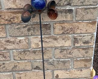 Glass Globe and Metal Wind Spinner with Dragonfly Accent