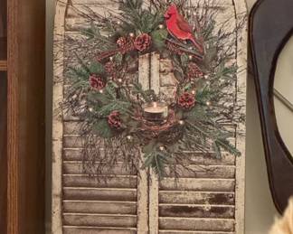 Rustic Cardinal and Wreath Decorative Shutter