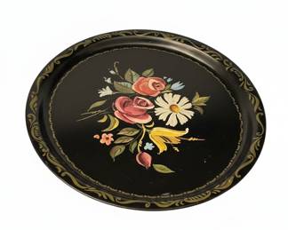 Vintage Hand-Painted Toleware Floral Serving Tray