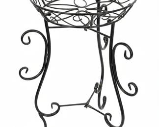 Ornate Wrought Iron Plant Stand with Scrollwork