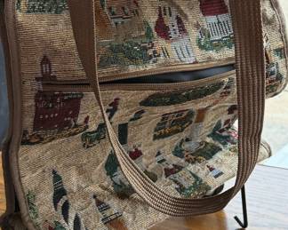 Tapestry Shopping Cart with Lighthouse and Village Scene