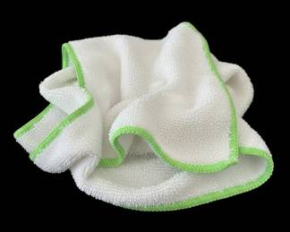 White Microfiber Cleaning Cloth with Green Edging - 12" x 12"