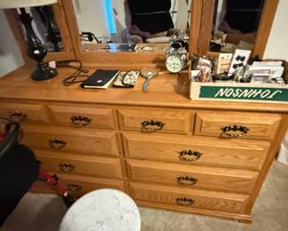 Oak 12-Drawer Dresser with Mirror