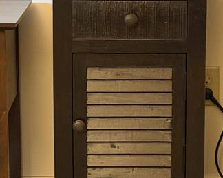 Farmhouse Style Nightstand with Drawer and Slatted Cabinet Door