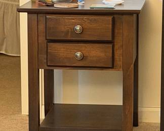 Dark Wood Two-Drawer Nightstand with Shelf