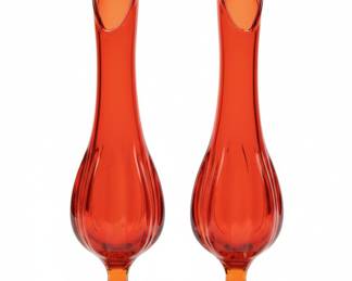 Vintage Amberina Glass Swung Vase Set