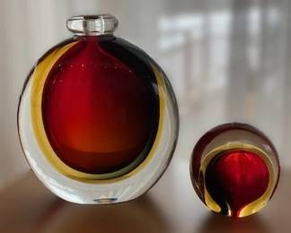 Murano sommerso art glass vase with companion paperweight. 