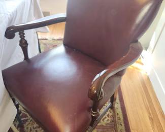 Qty 2 burgundy leather chairs