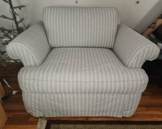 Blue striped chair by Bassett (additional coordinating twin sleeper chair available) 